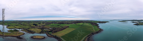 aerial panoramic view of winter countryside morning  Northern Ireland