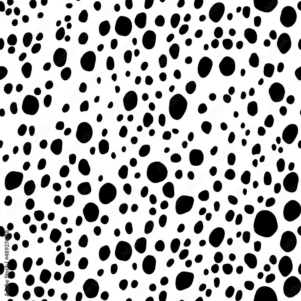 Abstract modern dalmatian fur seamless pattern. Animals trendy background. Black and white decorative vector illustration for print, card, postcard, fabric, textile. Modern ornament of stylized skin Abstract modern dalmatian fur seamless pattern. Animals trendy background. Black and white decorative vector illustration for print, card, postcard, fabric, textile. Modern ornament of stylized skin