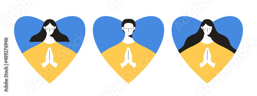 Pray to Ukrain. No war. Save Ukrain. Vector illustration, flat design. 