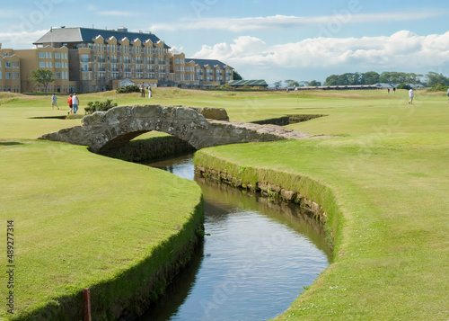 The famous Swilken bridge on St Andrews historic auld course with winding burn