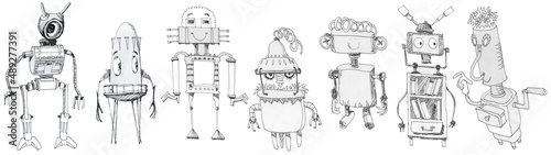 Robots are ready to work. Set of robot characters.