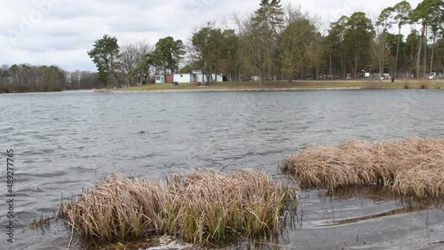 windy  weather in a lake park in germany, bavaria