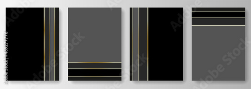  Set collection of black and gray backgrounds with golden lines