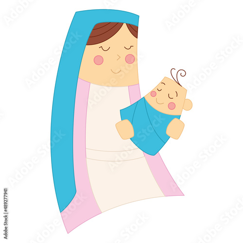Isolated virgin mary Baby Jesus Nativity character Christmas season Vector