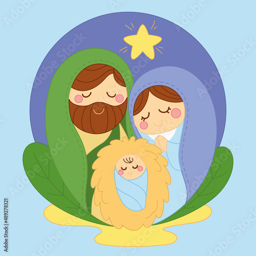 Nativity scene cartoon Child Jesus Joseph and Mary Vector