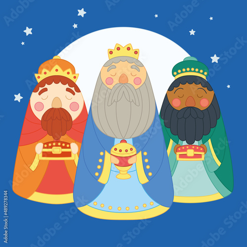 Cartoon of three wise men Nativity scene Vector