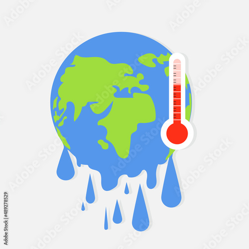 Global warming concept. Climate change symbol with earth and red thermometer