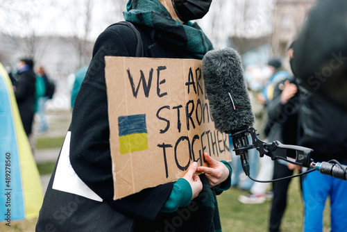 Fototapeta Banners against the war in Ukraine at the demonstration in Berlin