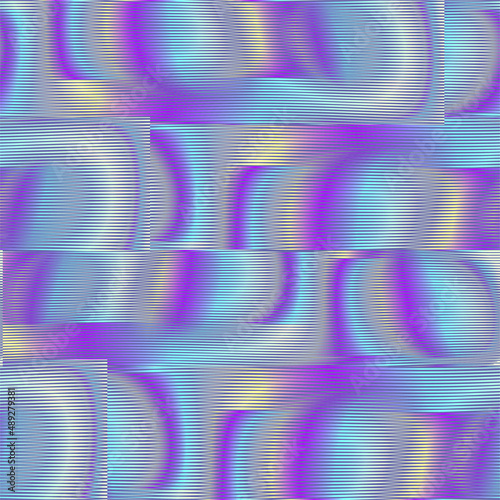 Geometric linear seamless pattern with grid moire abstract soft forms. Metaverse concept background for wall art, wallpaper, wall panel, textile, poster, web banner, mobile apps, interior decor. 