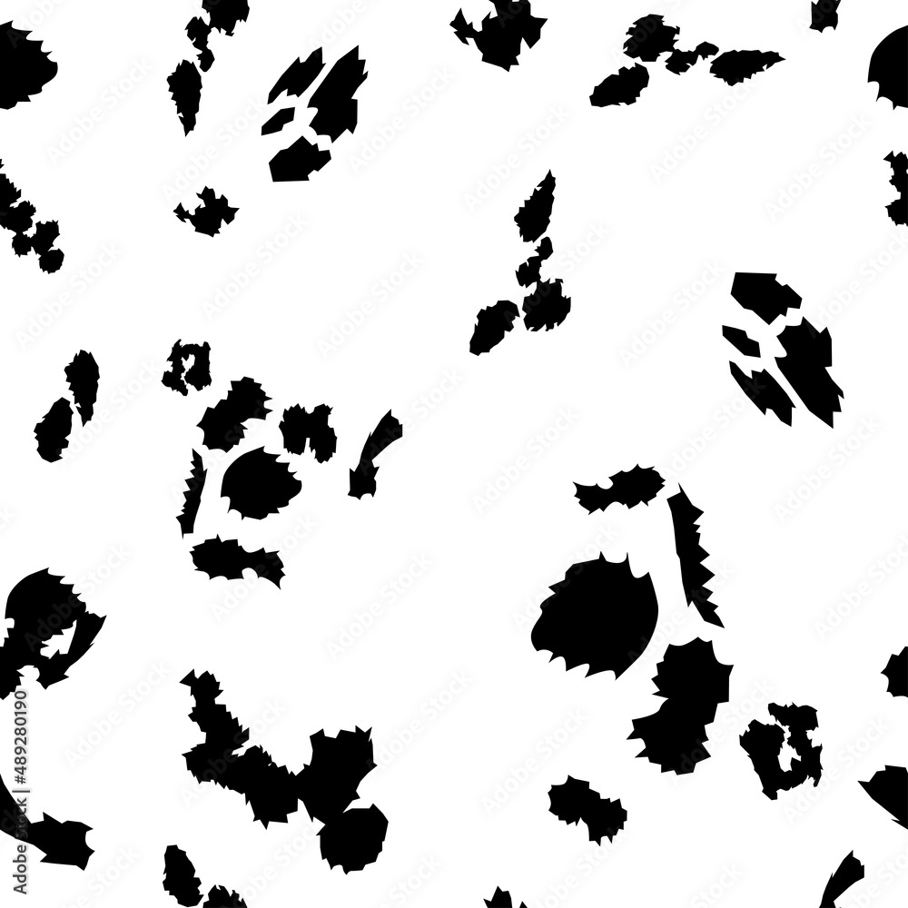 Seamless dalmatian fur animal print. Animal skin template. Spot background. Vector design illustration. Random bovine spots hand drawn design. Farm animal textural banner. Seamless dalmatian fur animal print. Animal skin template. Spot background. Vector design illustration. Random bovine spots hand drawn design. Farm animal textural banner.