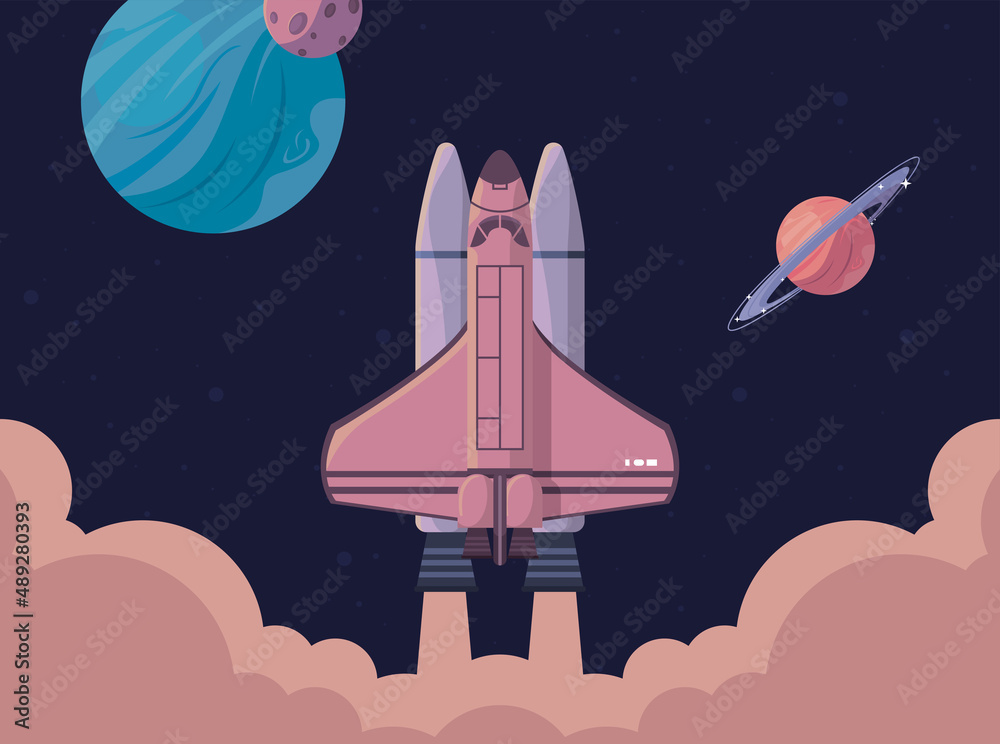 Fototapeta premium spaceship startup and planets