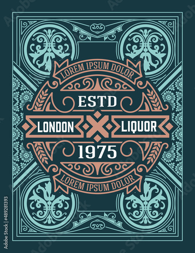 Whiskey label with old frames