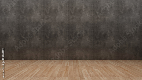 empty room with concrete wall and wooden floor