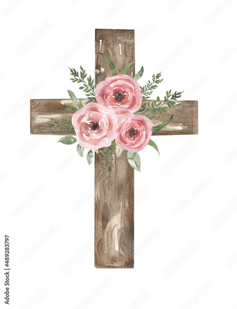Cross Clipart, Watercolor Christian wooden cross With florals bouquet, Baptism  Cross clip art set, Wedding invites, Holy Spirit, Religious illustration  Illustration Stock | Adobe Stock
