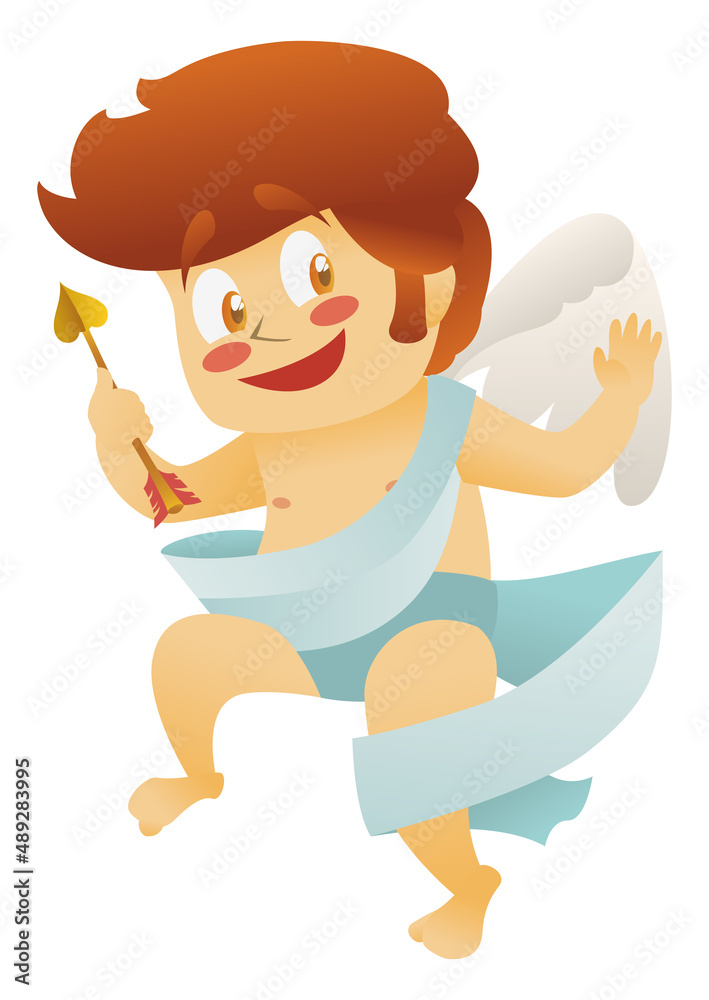 Happy Cupid with tangled tunic around him, Vector illustration Happy Cupid with tangled tunic around him, Vector illustration