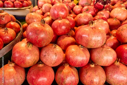 Ripe and juicy Turkish pomegranate close-up. High quality organic products. High quality photo