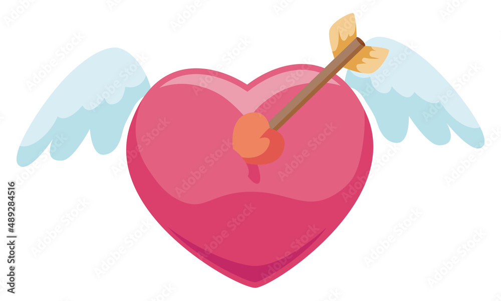 Winged heart with arrow piercing it in cartoon style, Vector illustration Winged heart with arrow piercing it in cartoon style, Vector illustration