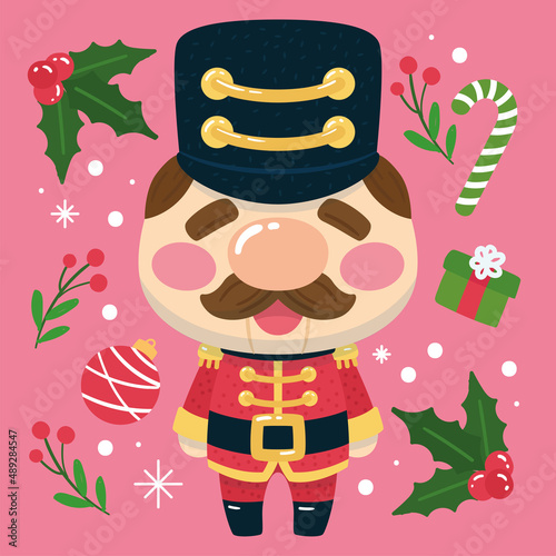 Nutcracker cartoon kawaii Christmas decoration Vector