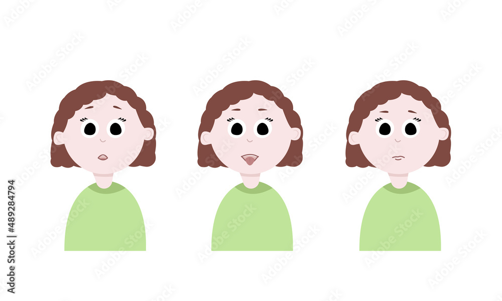 Girl characters. Cartoon. Various expressions set Girl characters. Cartoon. Various expressions set
