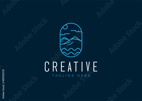Mountain Island Logo Design Template. Mountain Adventure Icon Vector
