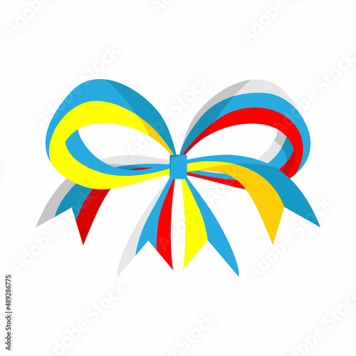 A bow made of ribbons of the colors of the Russian and Ukrainian flags