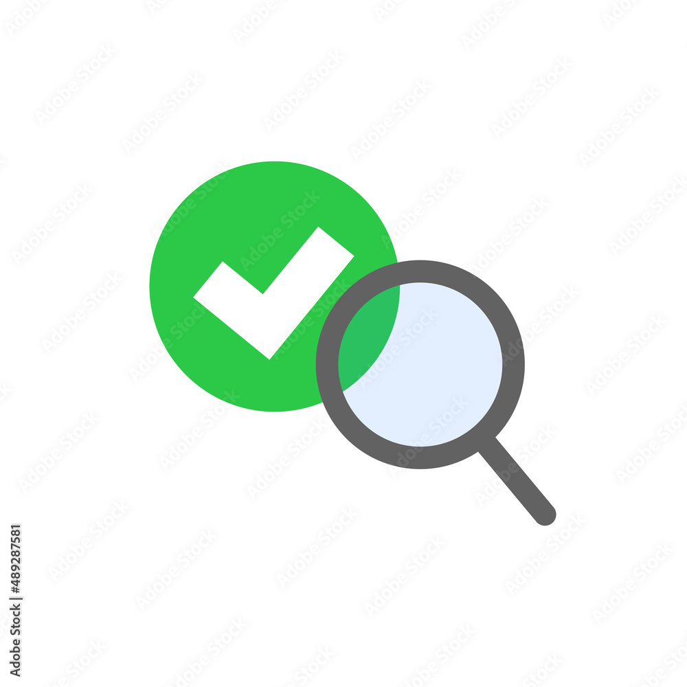 Inspection and confirmation. Magnifying glasses and check marks. Vectors. Inspection and confirmation. Magnifying glasses and check marks. Vectors.