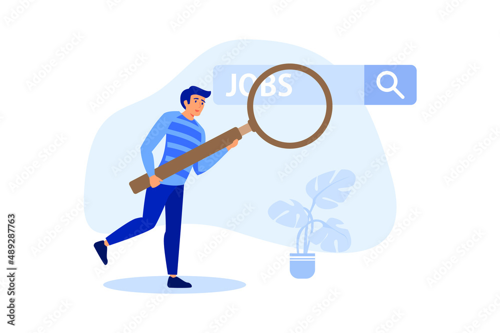 Looking for new job, employment, career or job search, find opportunity, seek for vacancy or work position concept, businessman climb up ladder of job search bar with binoculars to see opportunity. Looking for new job, employment, career or job search, find opportunity, seek for vacancy or work position concept, businessman climb up ladder of job search bar with binoculars to see opportunity.