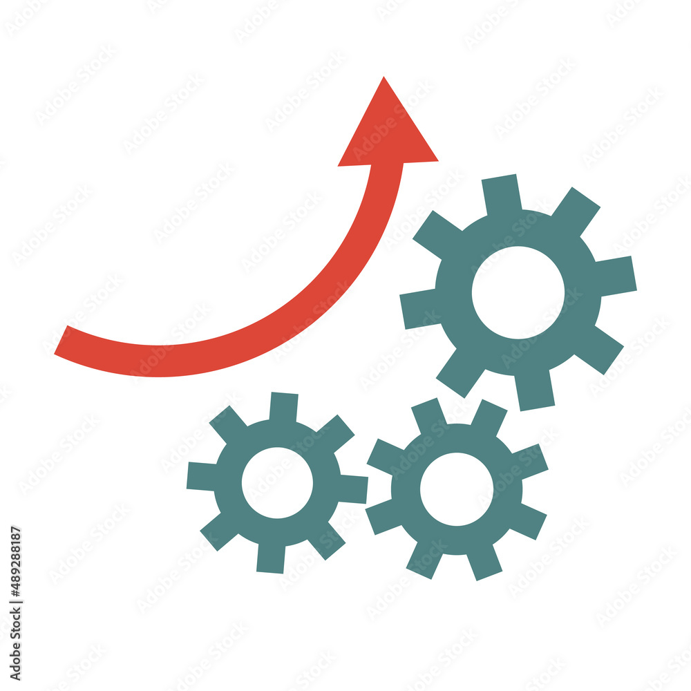 Gears and rising arrow. Improving the business model. Creating mechanisms. Vectors. Gears and rising arrow. Improving the business model. Creating mechanisms. Vectors.