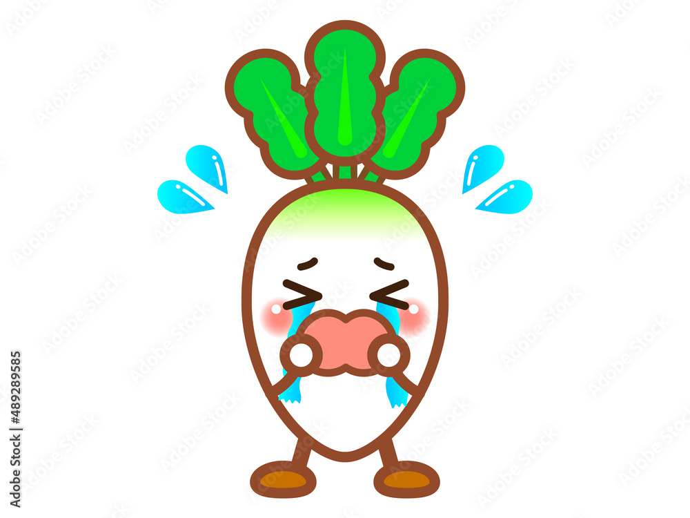 泣いている大根のイラスト素材_ベクター 泣いている大根のイラスト素材_ベクター
