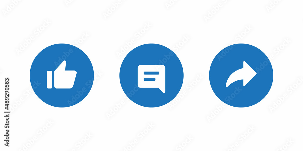 Like, Comment, and Share Button Icon Vector in Flat Style Like, Comment, and Share Button Icon Vector in Flat Style