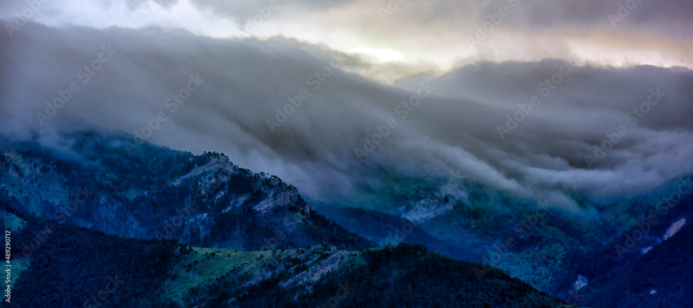 fog over the mountains. low clouds