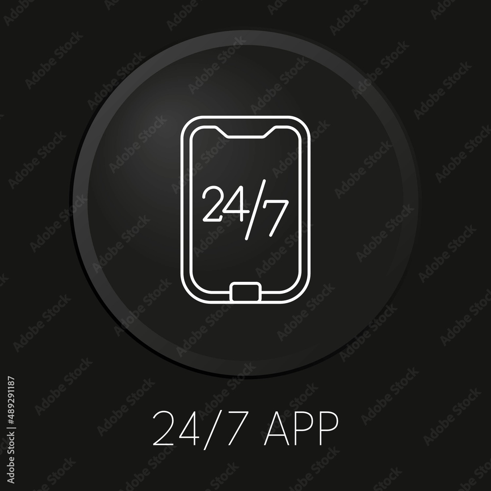 24/7 app minimal vector line icon on 3D button isolated on black background. Premium Vector. 24/7 app minimal vector line icon on 3D button isolated on black background. Premium Vector.