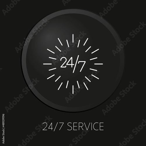 24/7 service minimal vector line icon on 3D button isolated on black background. Premium Vector.
