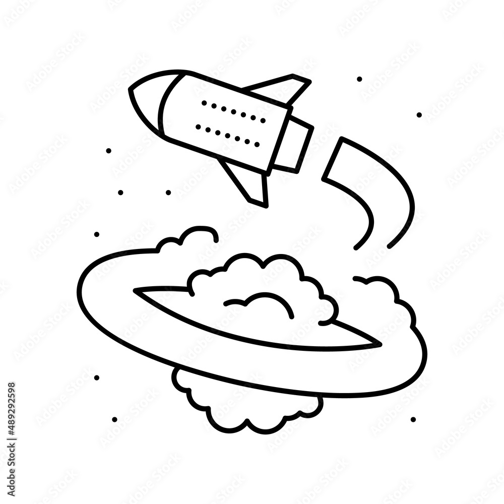 rocket flying around planet line icon vector illustration rocket flying around planet line icon vector illustration