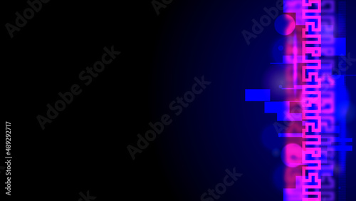 Neon Blue Glitched pattern with Mystic Line in dark background