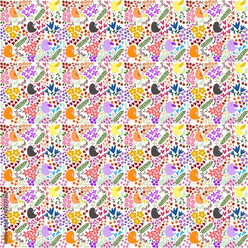 Seamless Pattern of Hand Drawn Flowers on White Background