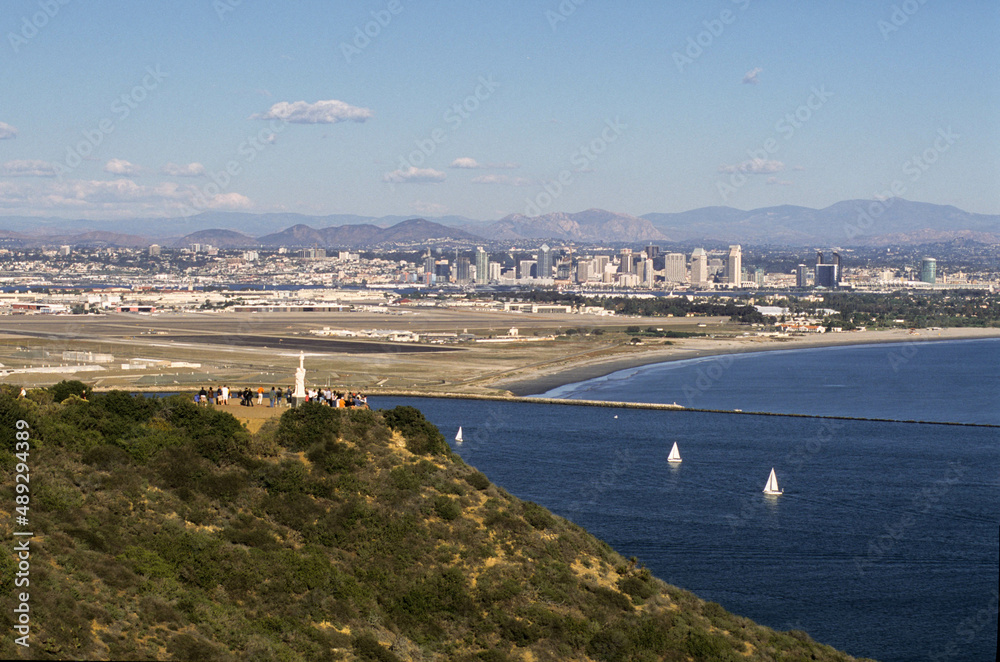 Downtown view of San Diego and North Island from the top of Point Loma California