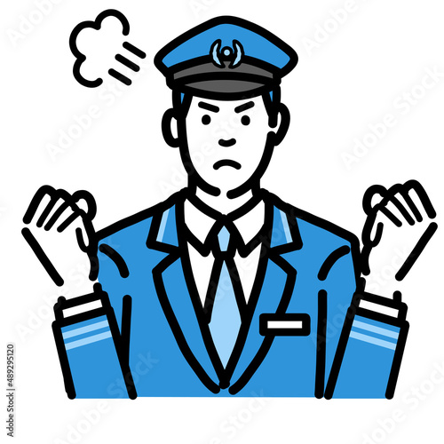 怒っている車掌の男性
