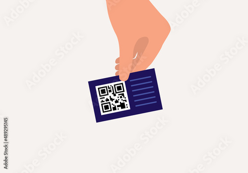 A Person’s Hand Holding A Name Card With QR Code.