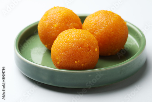 indian sweet motichoor laddoo also know as bundi laddu motichur laddoo are made of gram flour very small balls or boondis which are deep fried