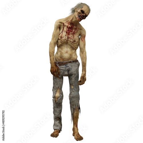 Zombie male isolated white background 3d illustration