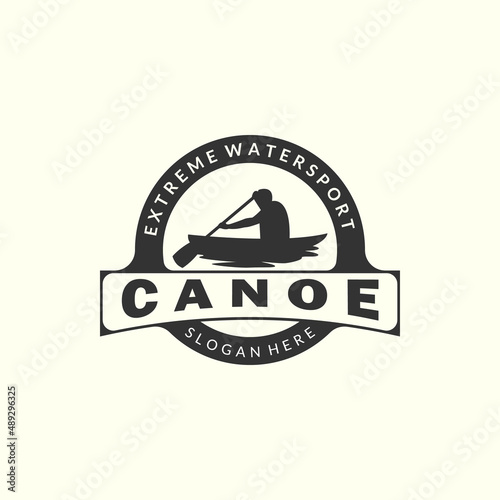 canoe with vintage and emblem style logo template design.rafting, sport, water, fishing, silhouette vector illustration