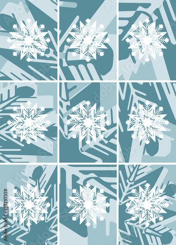 3D snowflakes cropped behind white snowflakes poster size
