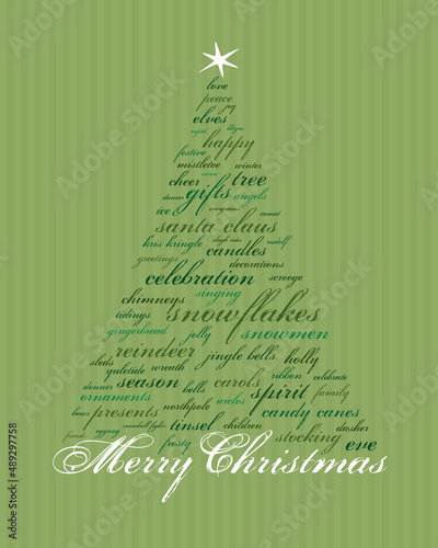 happy holidays and other words in the shape of a christmas tree