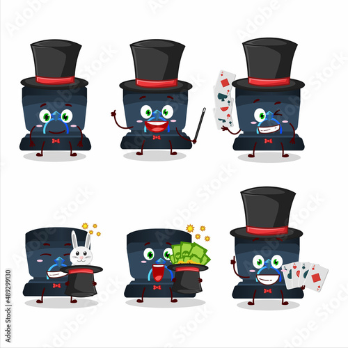 A navy ring box Magician cartoon character perform on a stage