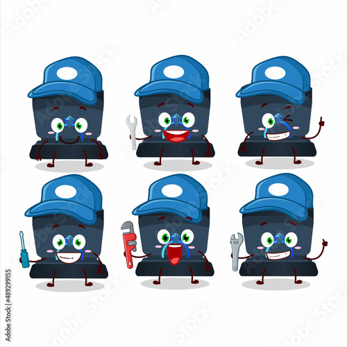 mechanic navy ring box cute mascot character with pliers