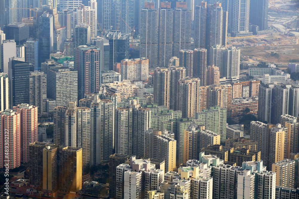 dense residential housing in hong kong from the view of kowloon