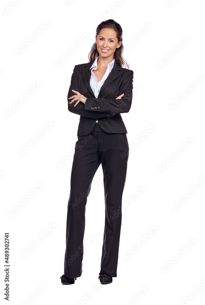 Its all about confidence in the corporate world. Studio portrait of a well-dressed businesswoman isolated on white. Its all about confidence in the corporate world. Studio portrait of a well-dressed businesswoman isolated on white.