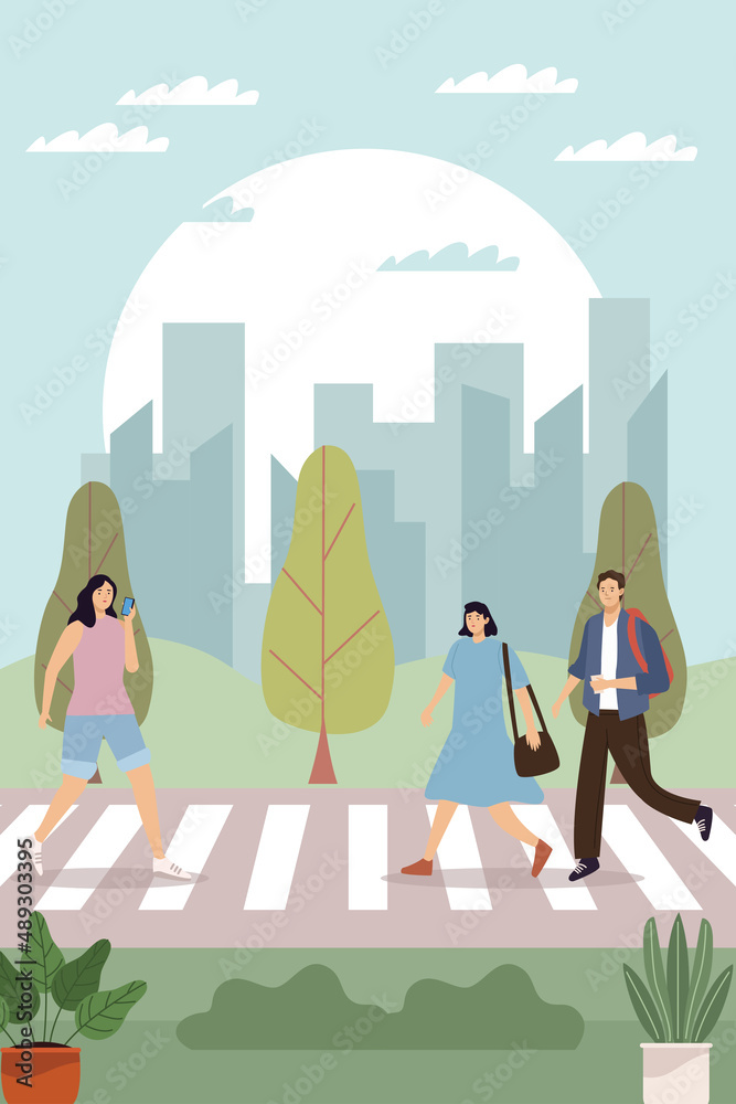 Naklejka premium three persons in crosswalk