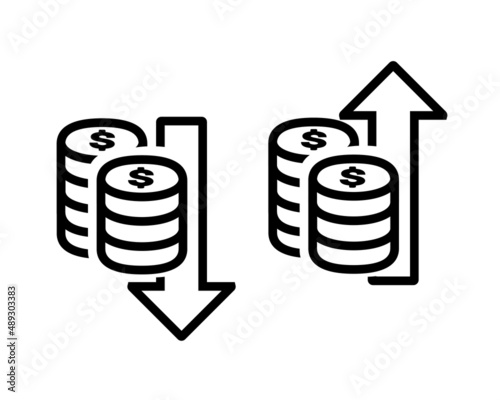 Dollar money decrease, increase icon. Vector illustration